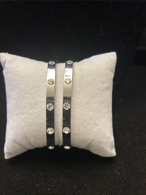 Park Lane Silver Crystal Accent hinged Bangle Bracelets - Set of 2